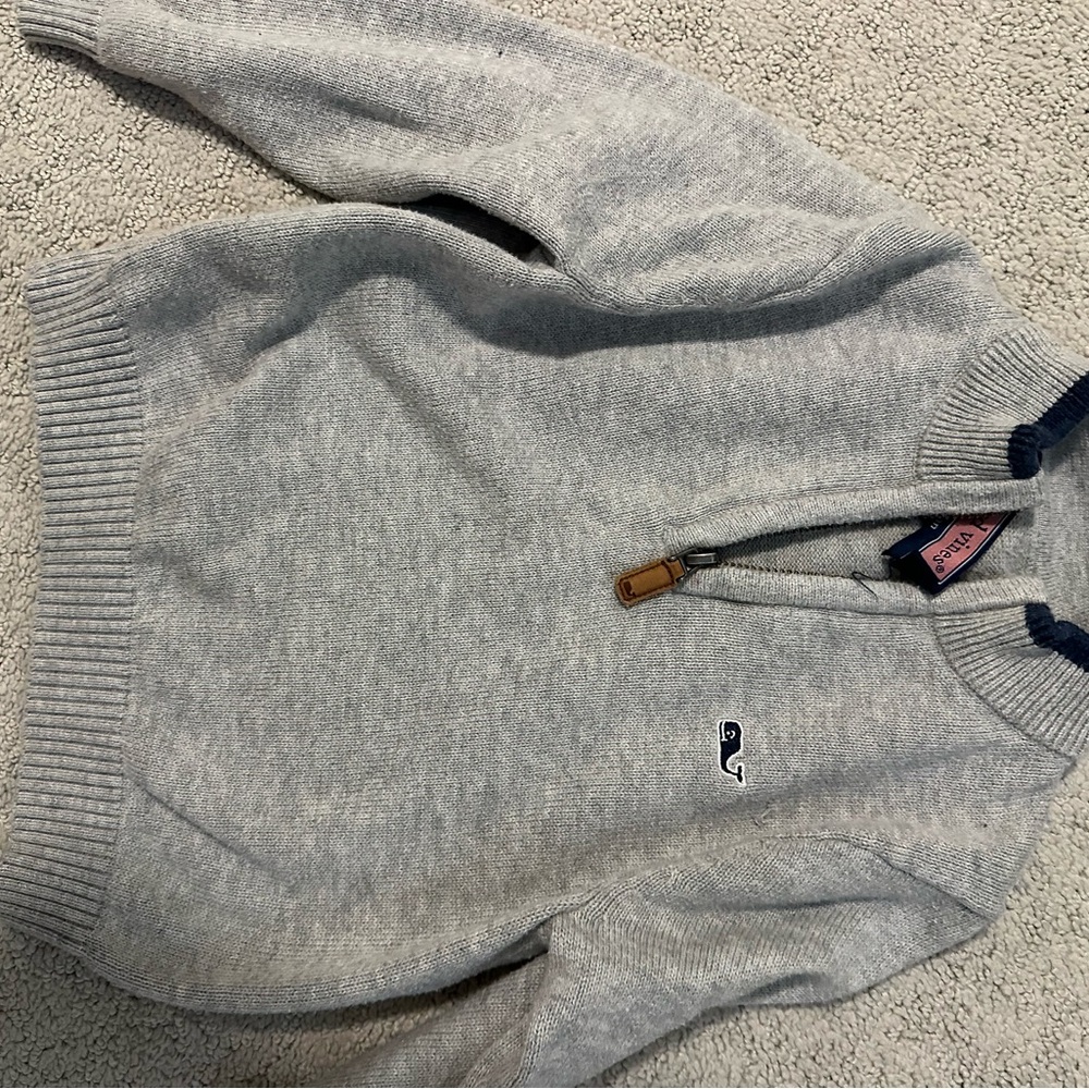 Boys Light Gray Quarter-Zip Sweater with Whale Logo